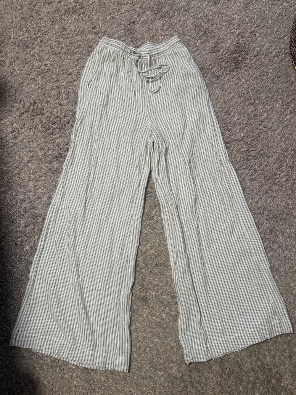 Max Studio Light Gray Stripe High Waist Wide-Leg Pants